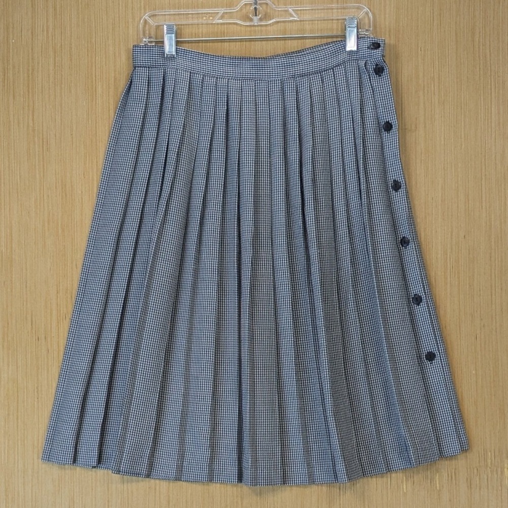 Women's Vintage Preppy Schoolgirl Dark Academia Pleated Houndstooth Midi Skirt